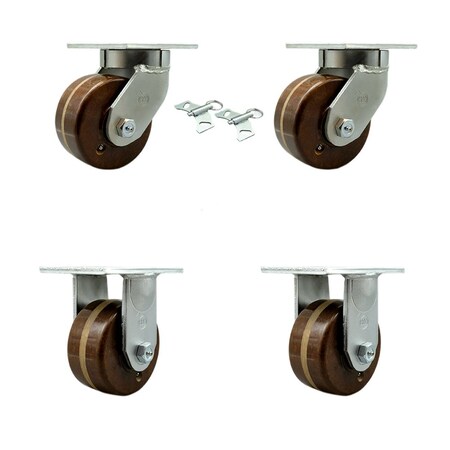 Service Caster 6'' Heavy Duty High Temp Phenolic Swivel Caster Set 2 Swivel Locks 2 Rigid, 4PK CRAN-SCC-KP92S630-PHRHT-BSL-2-R-2